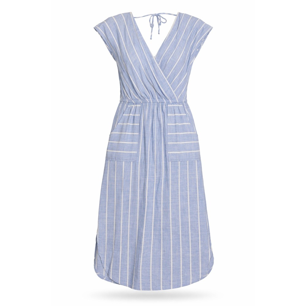 Light Blue Striped V-Neck Midi Dress